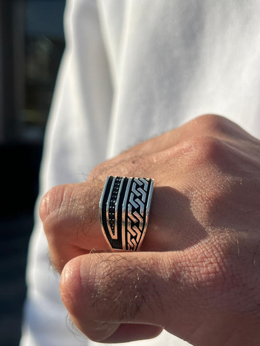 Twisted Black Zirconia Ring -Sterling Silver 925s