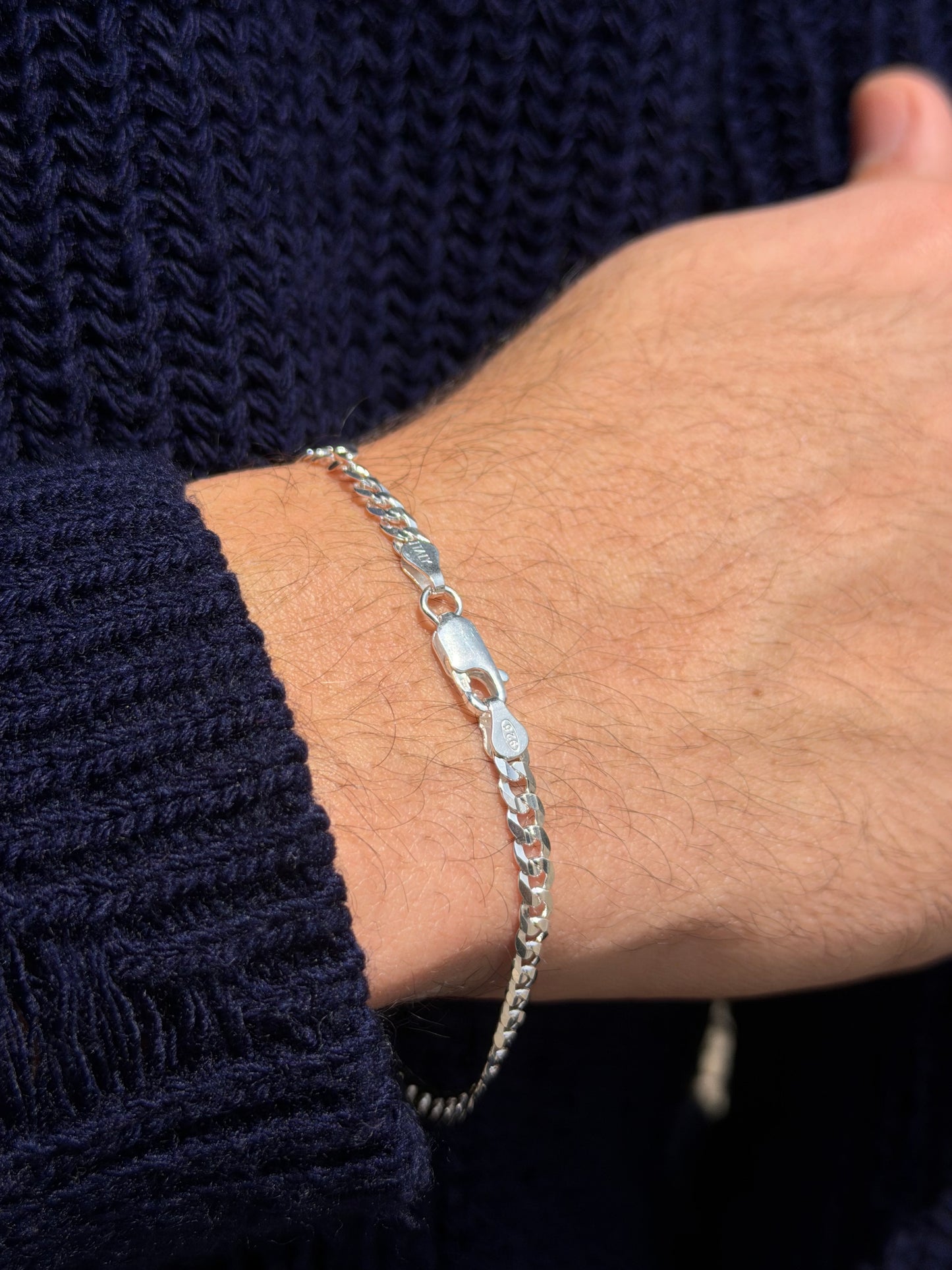 Cut Grommet Bracelet for Men's Sterling Silver 925s(4mm)