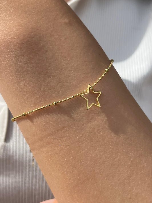 Gold plated Hallow Star Bracelet -in Sterling Silver -925