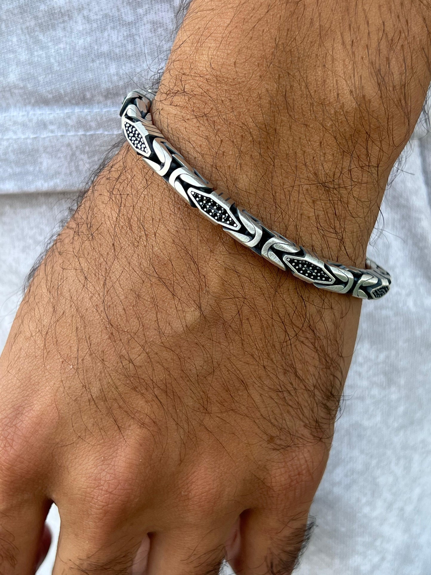 Massive Sleek zirconia King Bracelet for Men Sterling Silver 925s,20,5cm-5mm