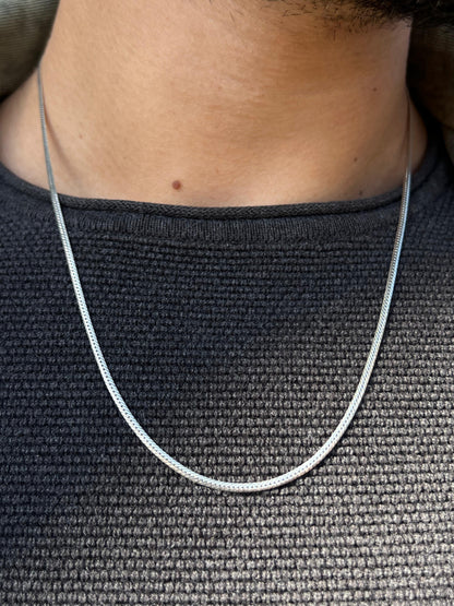 Slim Blocked Grommet Necklace For Men Sterling Silver 925- (54cm,3mm)