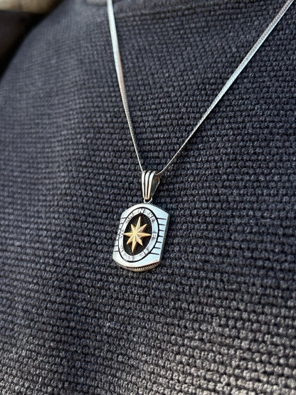Gold Compass +blocked Grommet Chain Sterling Silver 925s