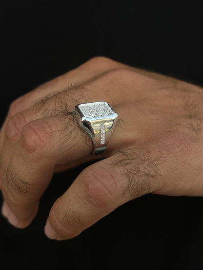 Squared Diamond Zirconia Ring for Men in Sterling Silver 925s