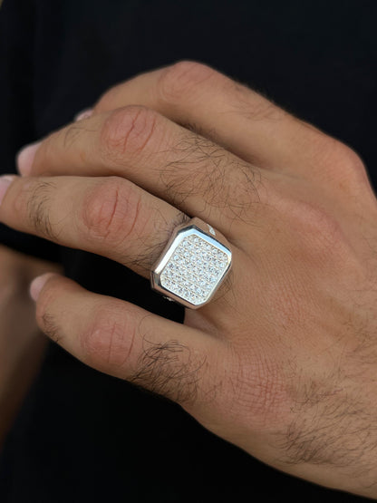 Squared Diamond Zirconia Ring for Men in Sterling Silver 925s