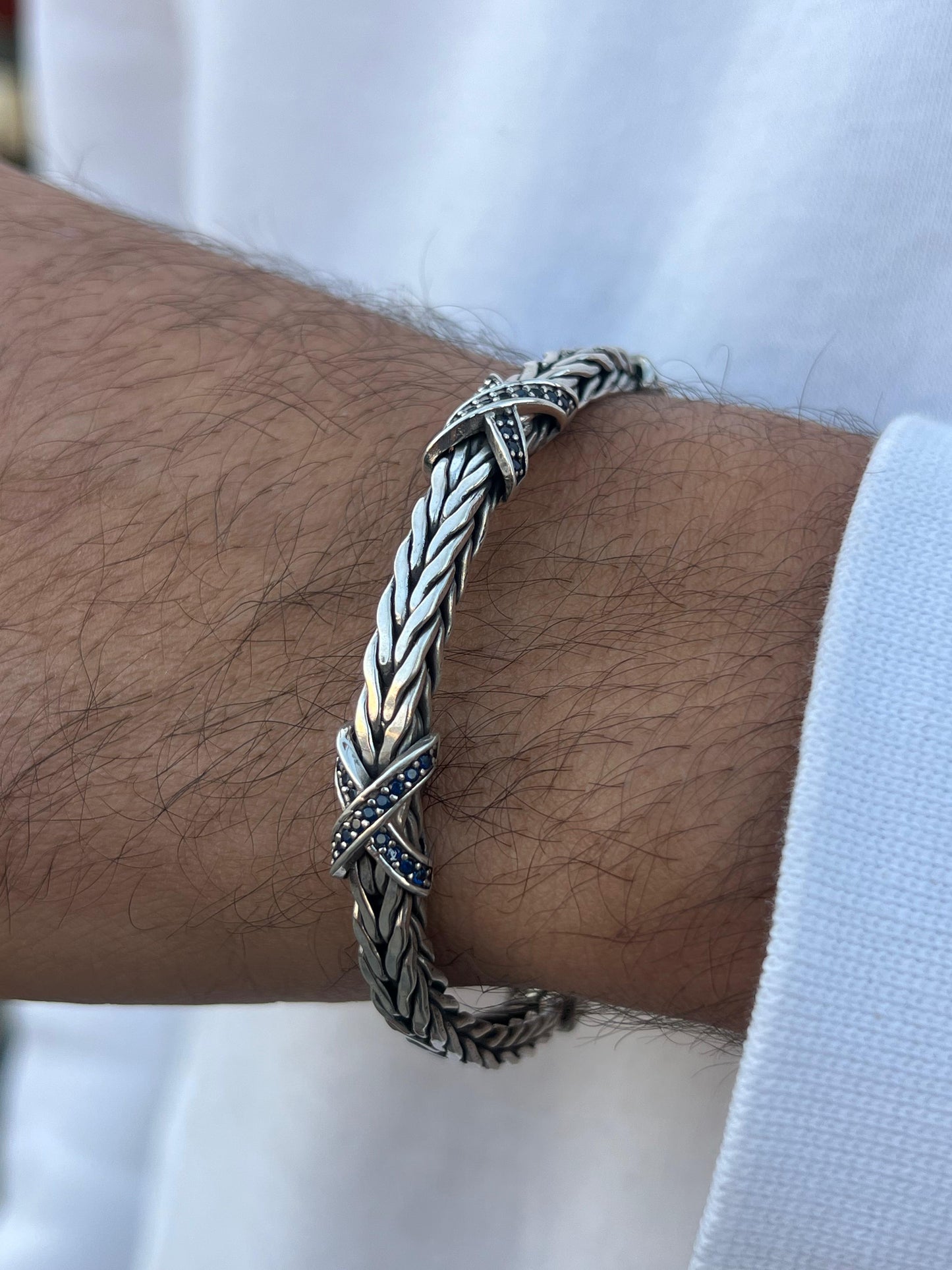 X-Link Power Bangle for Men's Sterling Silver 925s-(20cm-6mm)