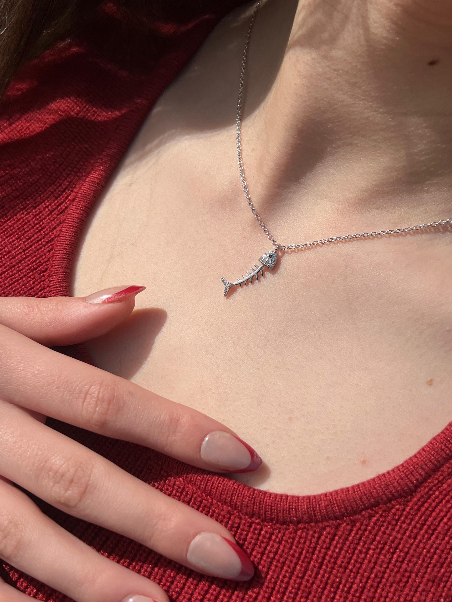 Fishbone Necklace-in Sterling Silver -925