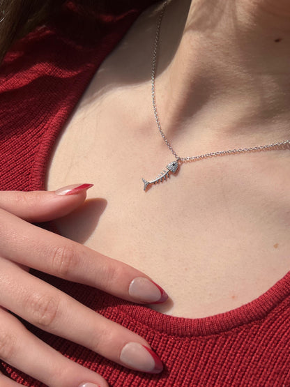 Fishbone Necklace-in Sterling Silver -925