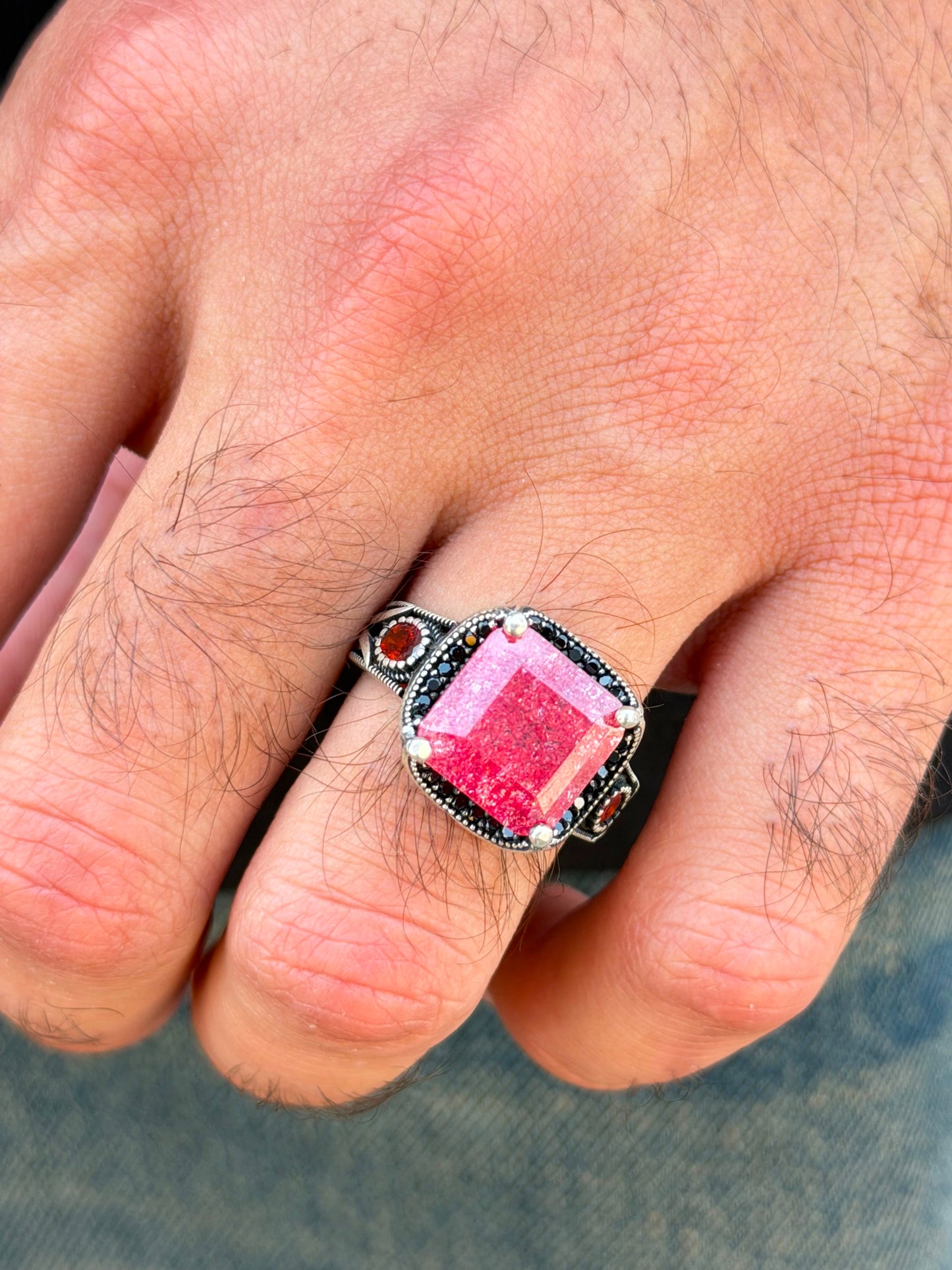 Natural Ruby Ring for Men's Sterling Silver 925s