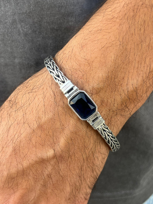 Stormy Navy Bracelet for Men's Sterling Silver 925s-(21cm-6mm)