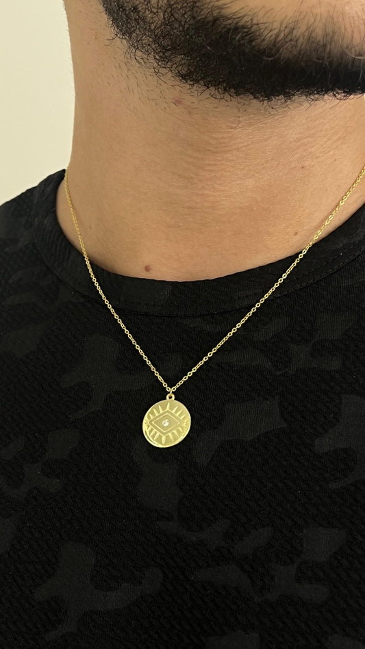 Gold Plated Evil Eye Necklace for Men's Sterling Silver 925s