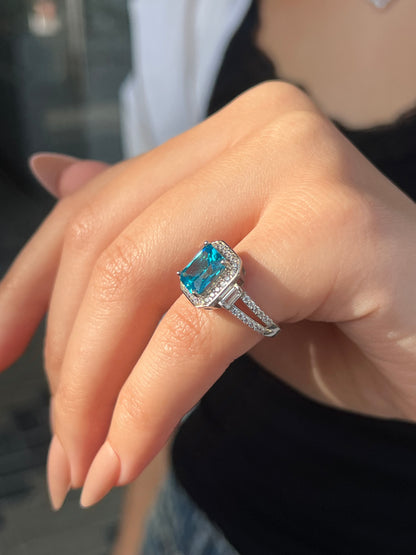 Aqua Ring Zirconia in Sterling Silver -925