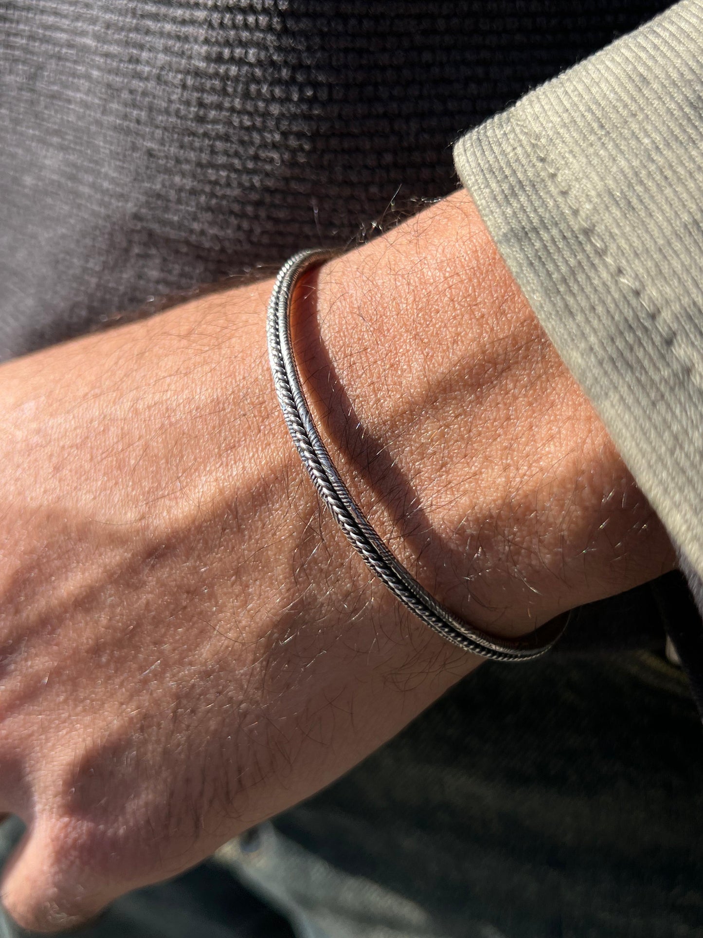Twisted S925 Sterling Silver bangle for men