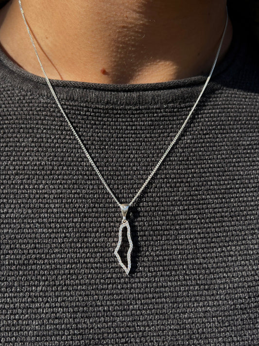 Zirconia Palestine Necklace for Men's Sterling Silver 925s