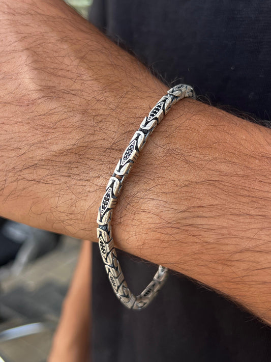 Black Zirconia King Bracelet for Men's Sterling Silver 925s-(22cm-4mm)