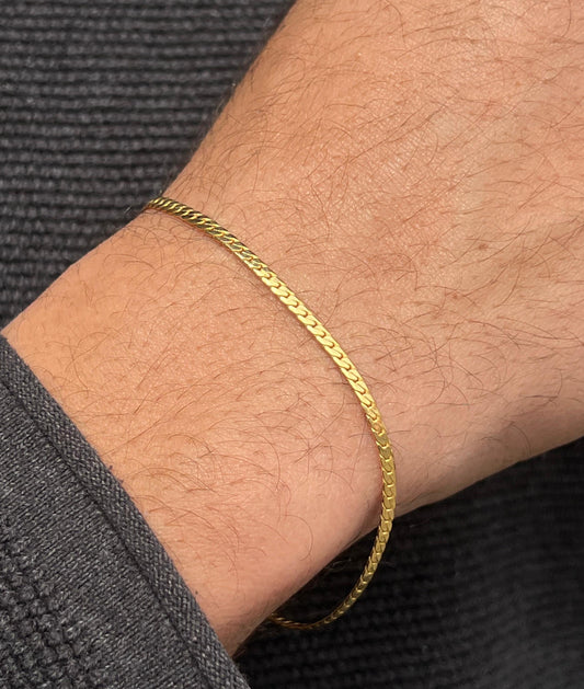 Fine Gold Plated Blocked Slim Grommet-S925 Sterling Silver Bracelet -20CM-