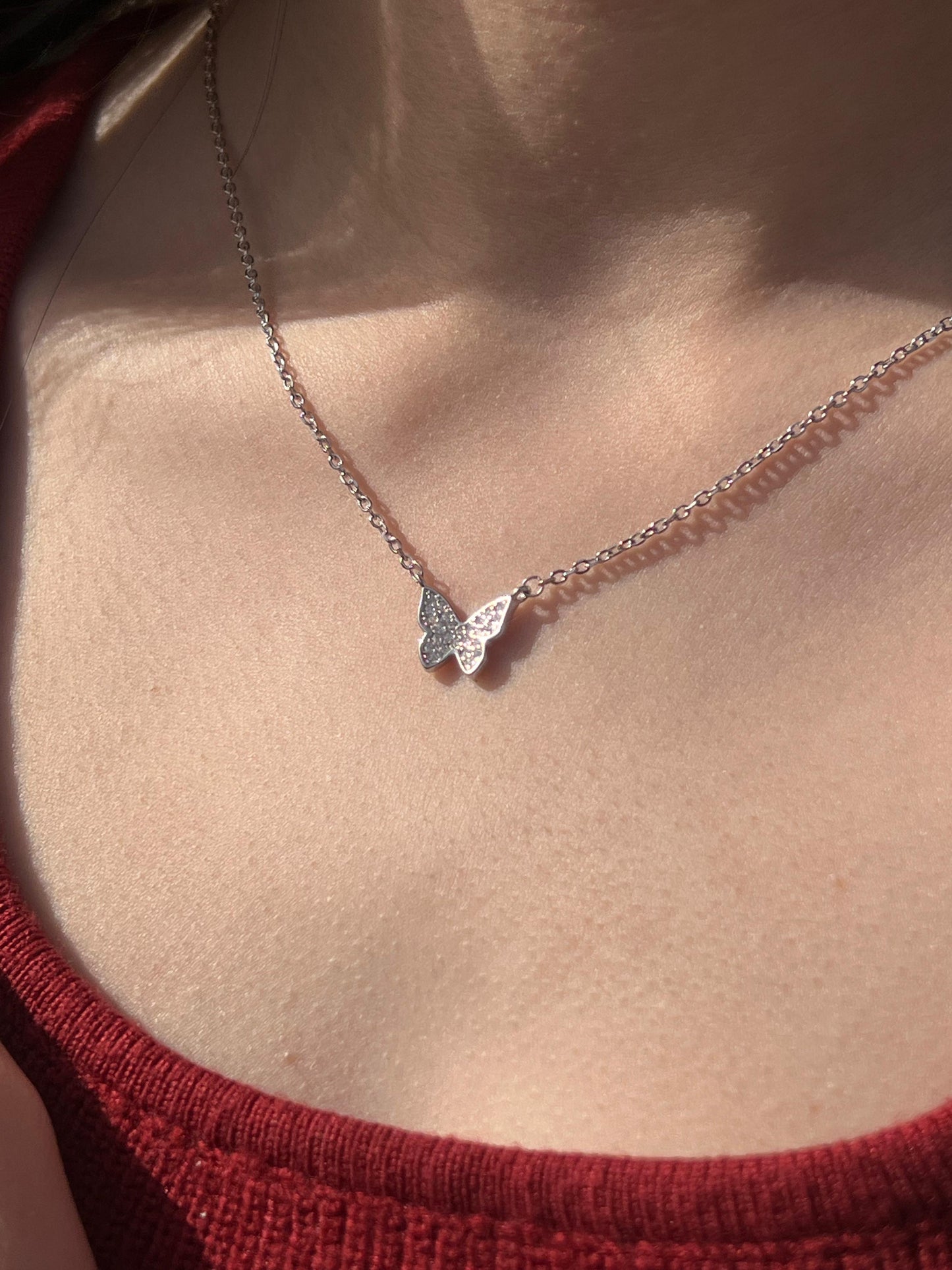 Sparkling butterfly Necklace-in Sterling Silver -925