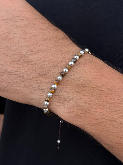 4mm Tiger Eye Handmade Bracelet for Men's Sterling Silver 925s
