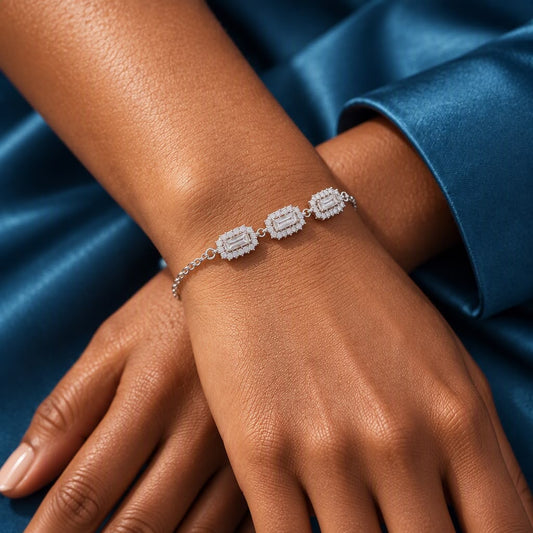 Three baguette Bracelet -in Sterling Silver -925