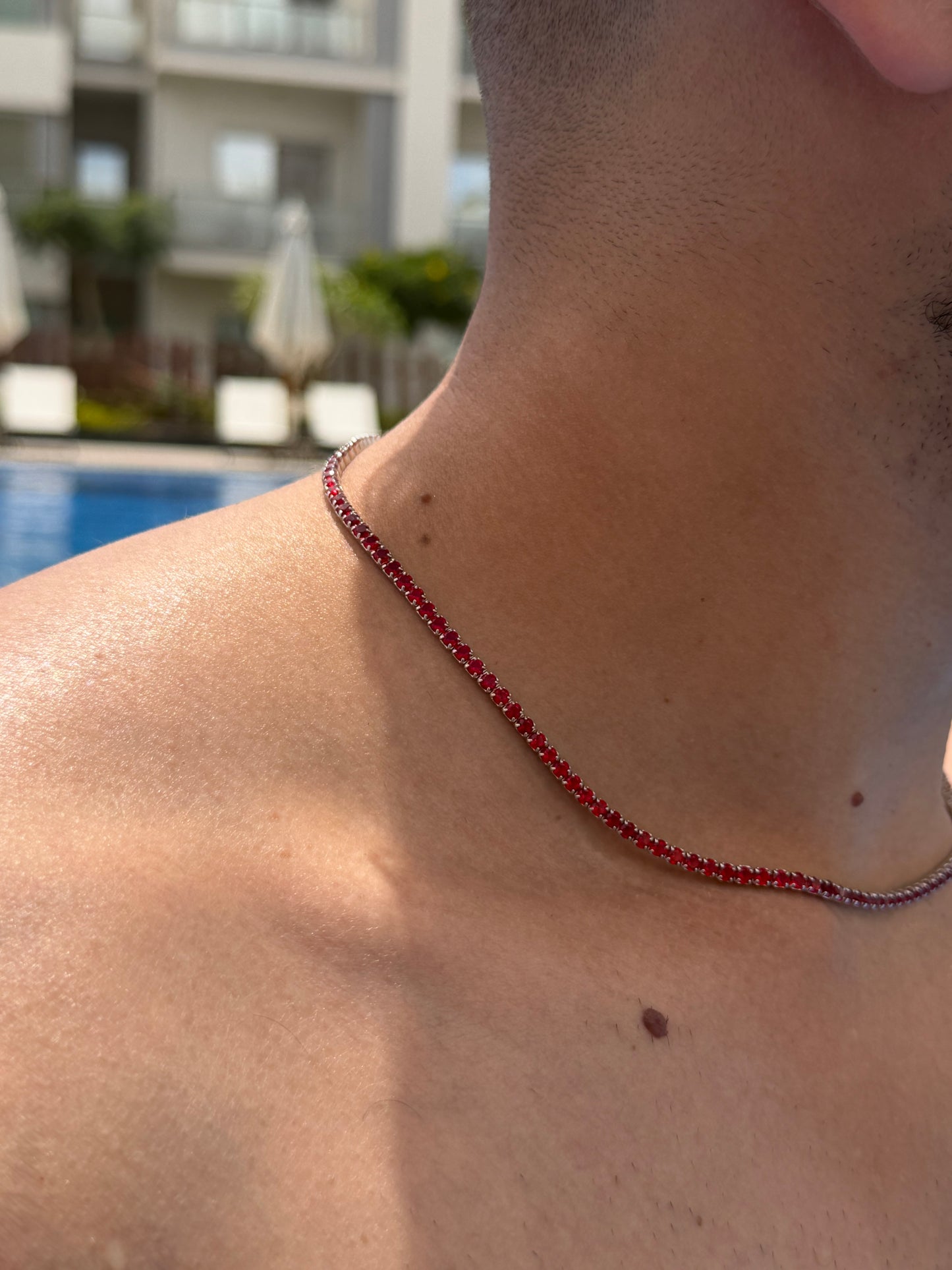4mm Red Tennis Necklace in Italian sterling silver-s925(45cm)