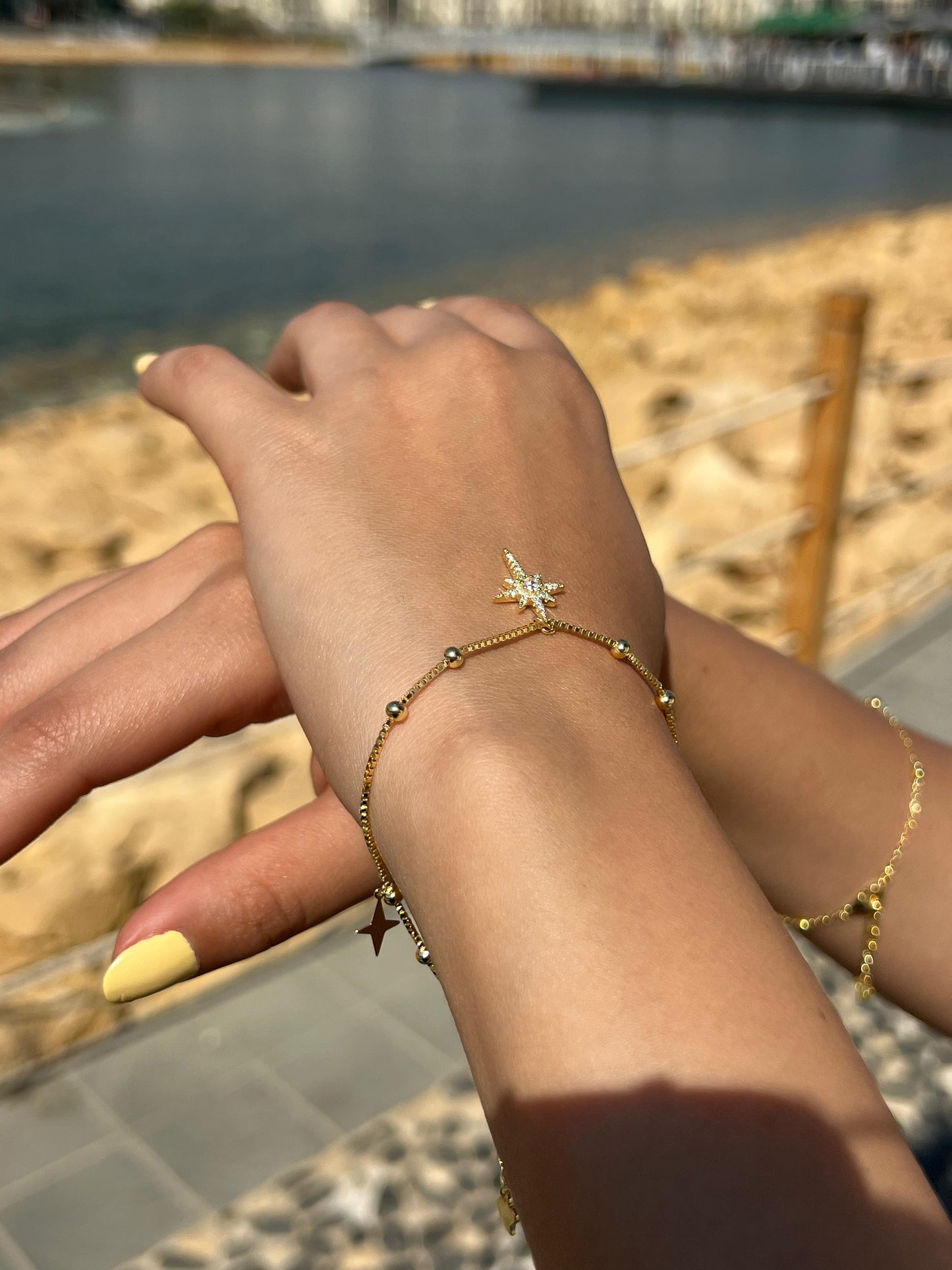Dangling Northstar Gold plated Bracelet -in Sterling Silver -925