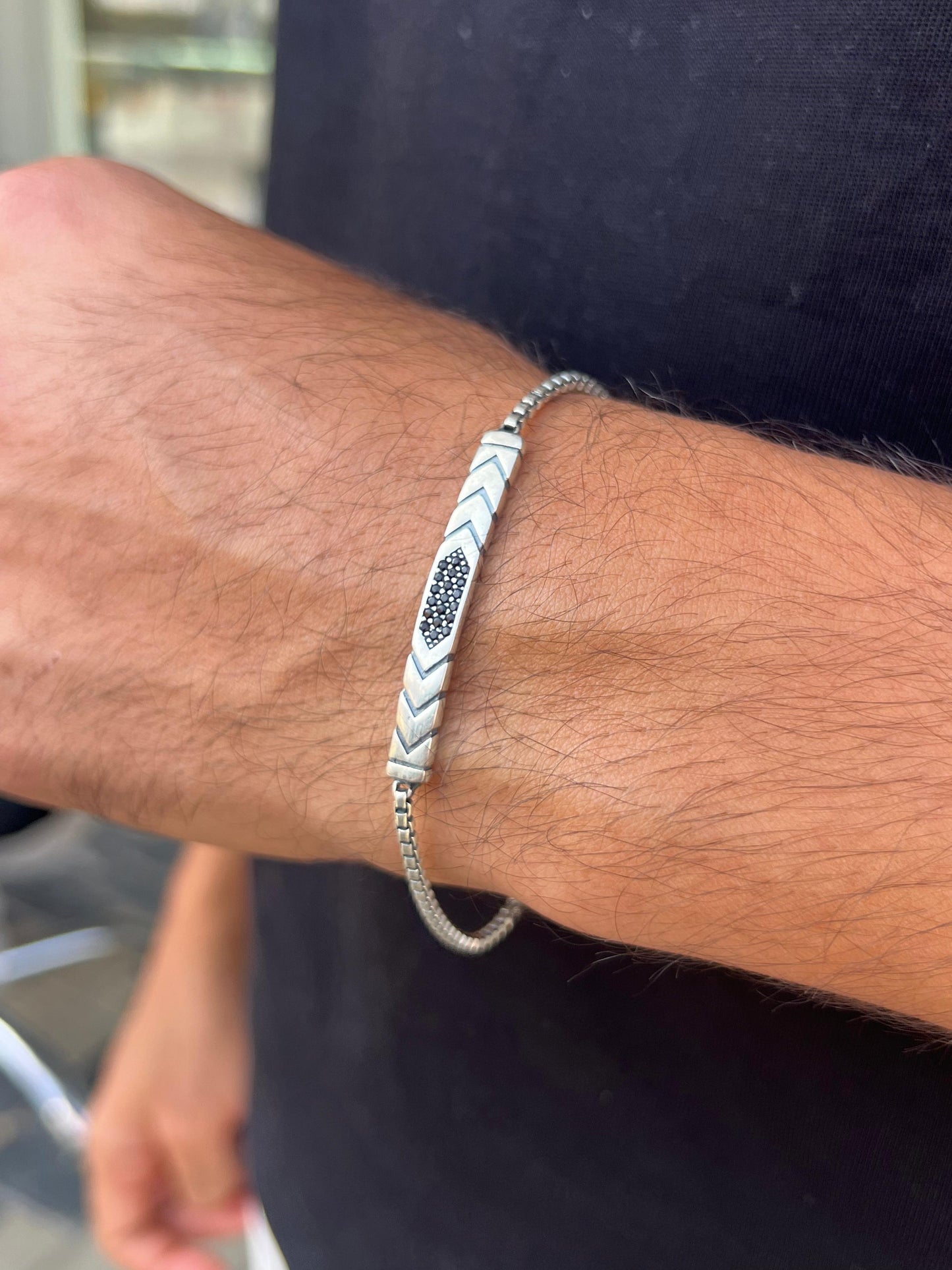 Arrow Zirconia Bracelet for Men's Sterling Silver 925s-(20cm-4mm)