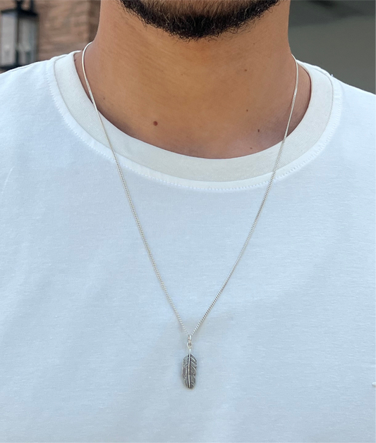 Feather Necklace for Men's Sterling Silver 925s