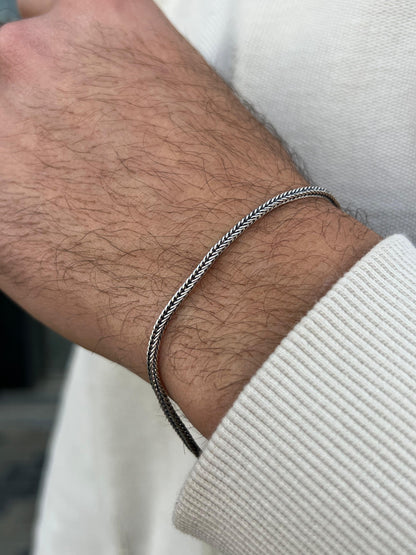Oxidized Costie Bracelet for Men's Sterling Silver 925s 20.5CM-2mm