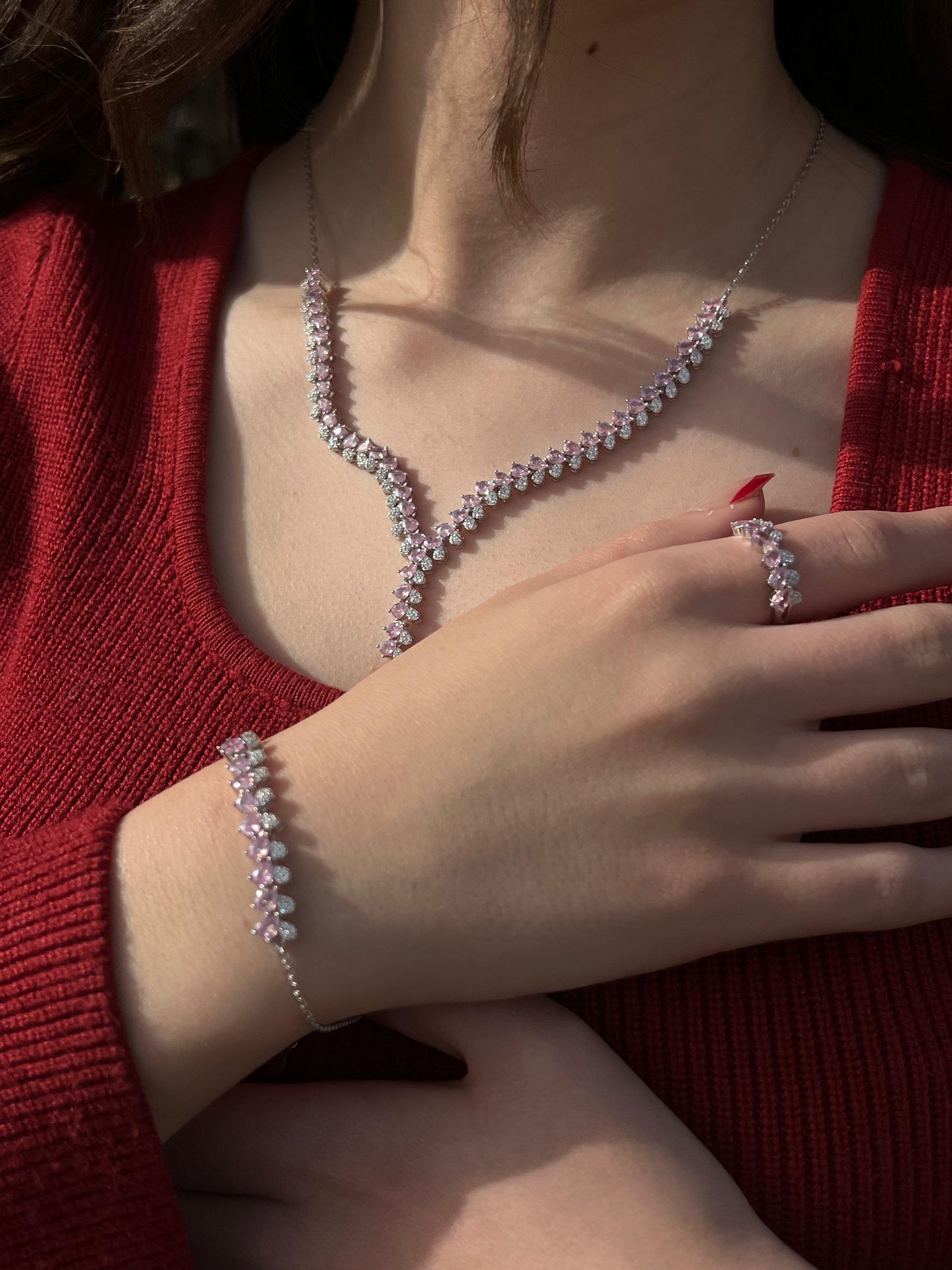 Pink Full Set (4-pieces) In Italian Sterling Silver 925