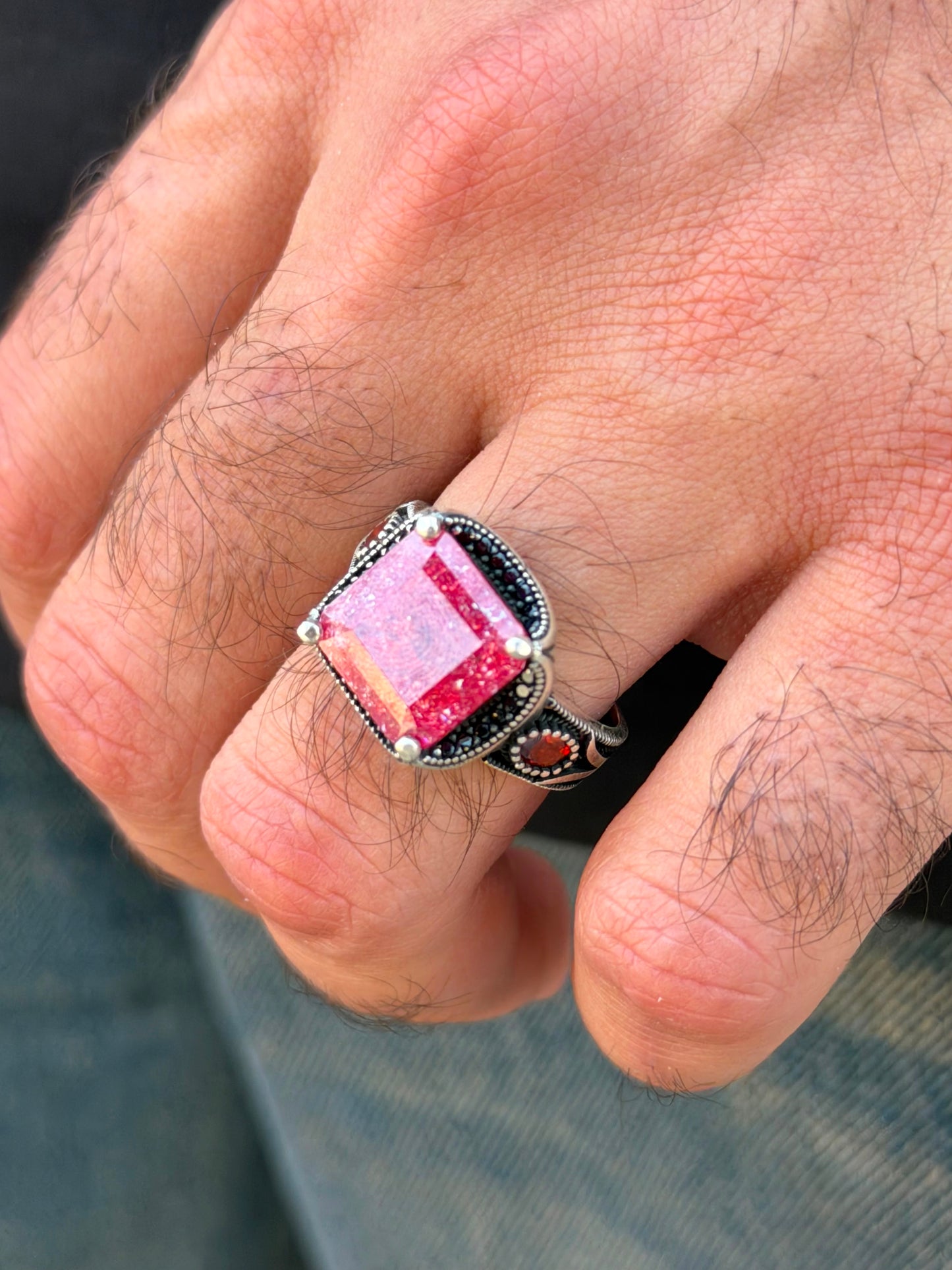 Natural Ruby Ring for Men's Sterling Silver 925s