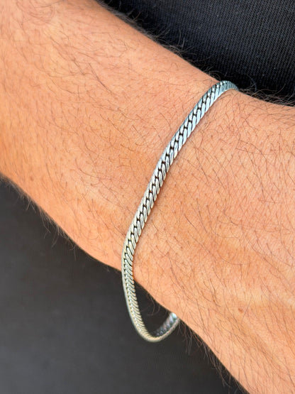 Blocked grommet Bracelet for Men's Sterling Silver 925s