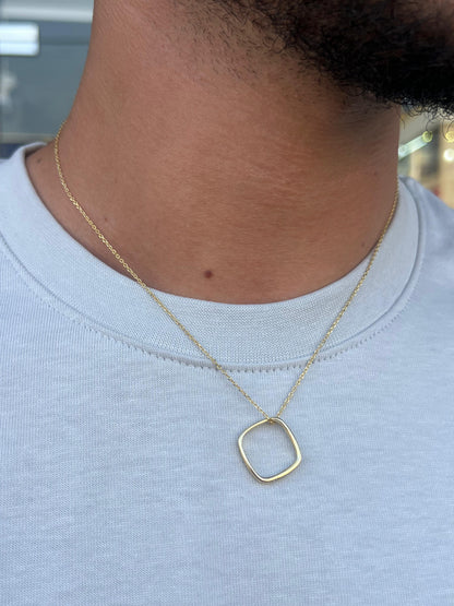 Gold Plated Hollow Square Necklace for Men's Sterling Silver 925s