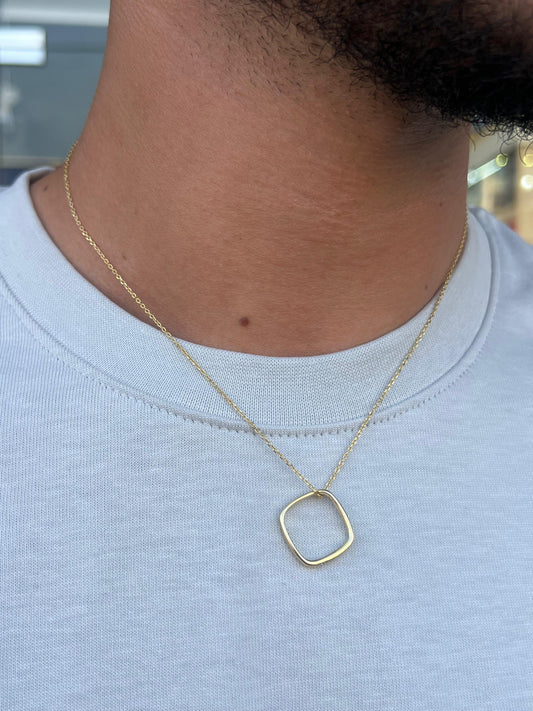 Gold Plated Hollow Square Necklace for Men's Sterling Silver 925s