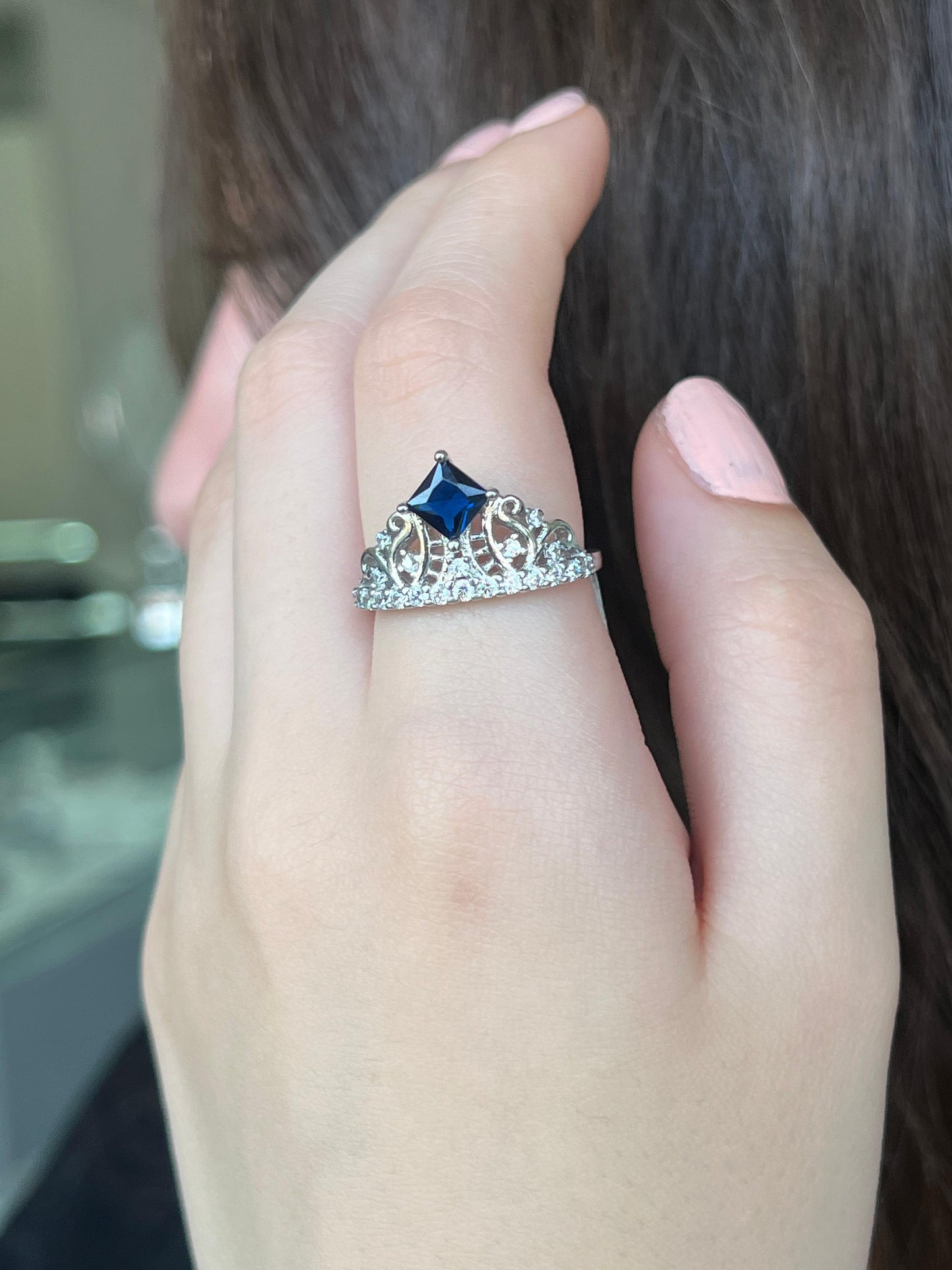 Navy Blue Crown In Sterling Silver S925-size:8