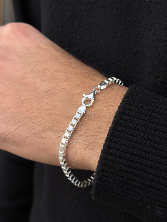 Thick Box Bracelet for Men's Sterling Silver 925s(21cm-4mm)