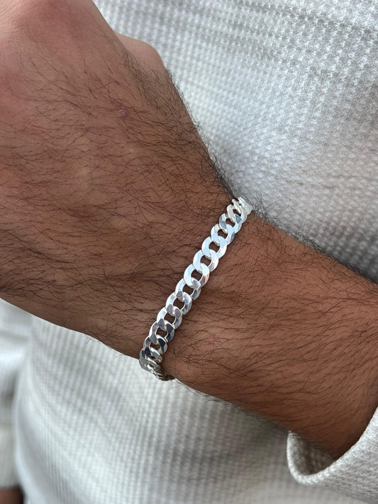 Cut Grommet bracelet-for Men's Sterling Silver 925s (18cm-8mm)