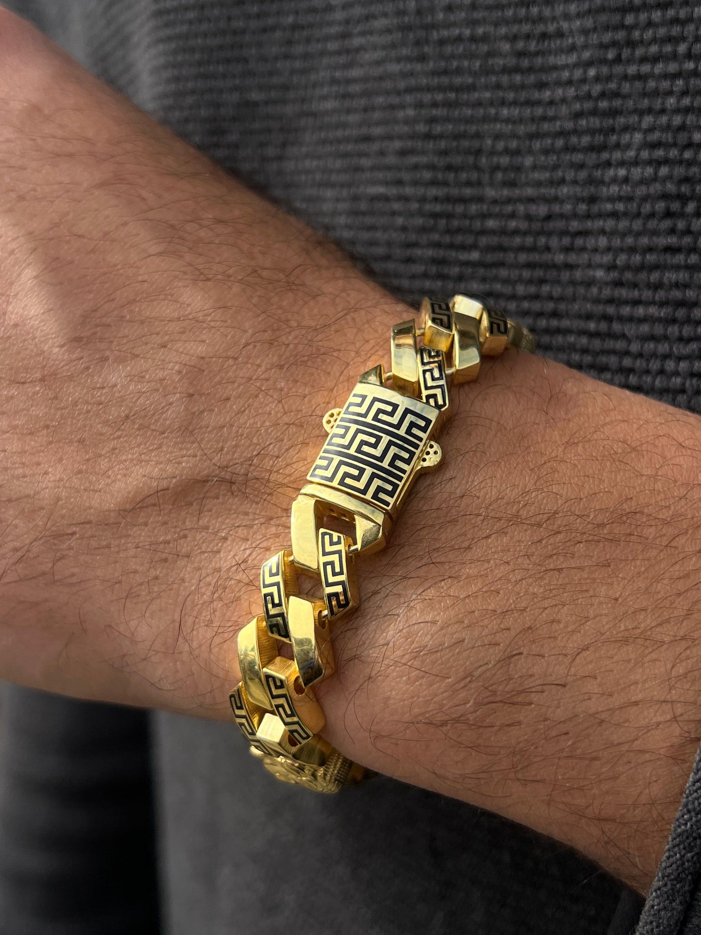 Fine Gold Plated Medusa bracelet in Pure Silver 925s (19cm-13mm)