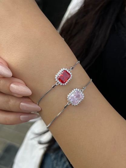 Square Zirconia Bracelet -in Sterling Silver -925
