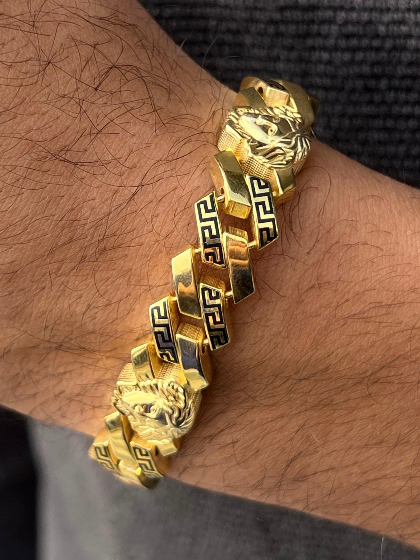 Fine Gold Plated Medusa bracelet in Pure Silver 925s (19cm-13mm)