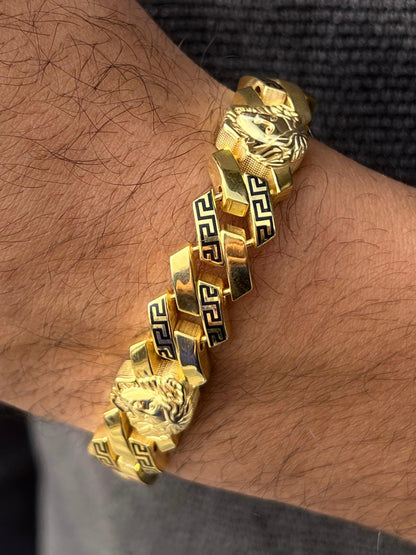 Fine Gold Plated Medusa bracelet in Pure Silver 925s (19cm-13mm)