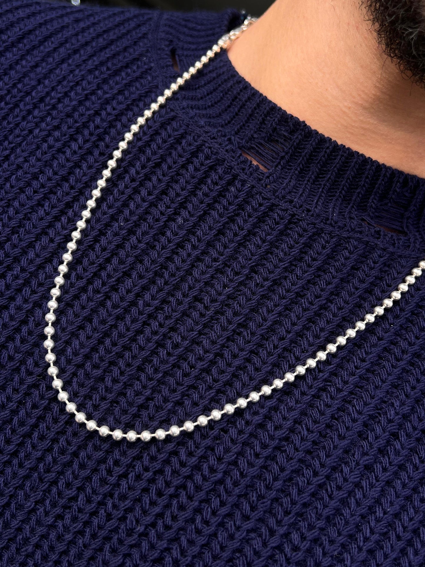 Beaded Necklace for Men's Sterling Silver 925s- (64cm-4mm)