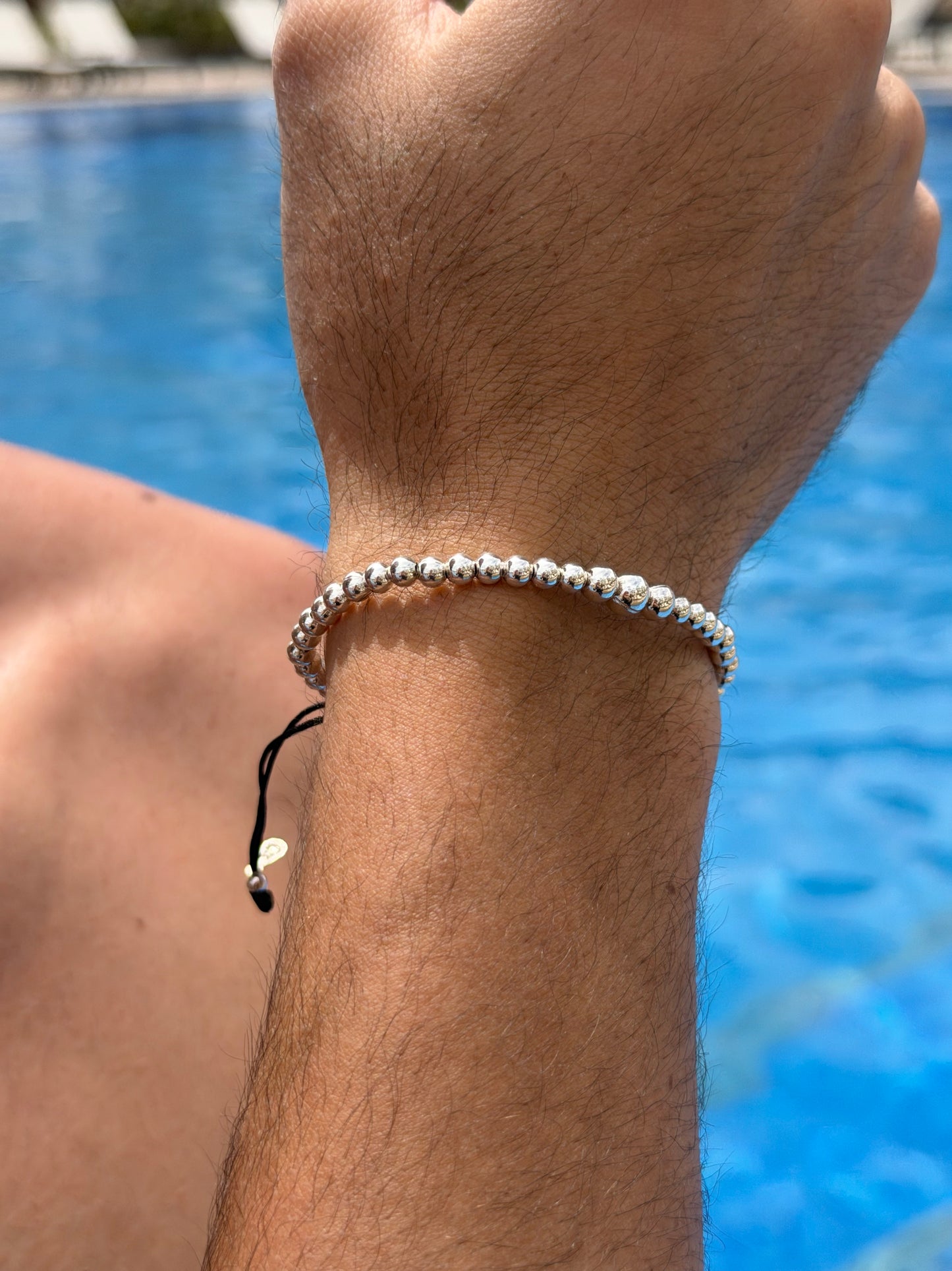 Silver Beads Adjustable Macramé Bracelet