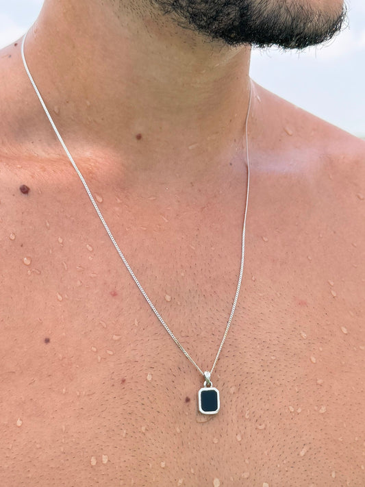 Small Black Stone(Onyx) Necklace Sterling Silver 925s
