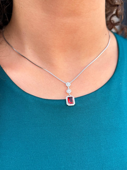 Fancy Squared Zirconia Necklace in Sterling Silver 925s