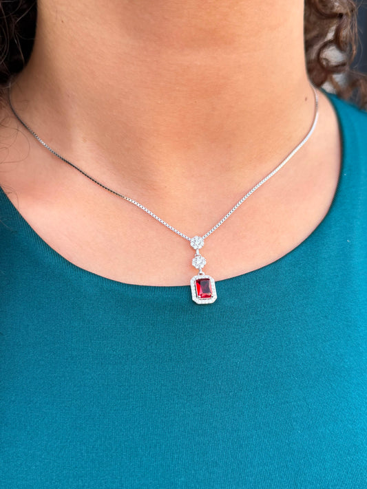 Fancy Squared Zirconia Necklace in Sterling Silver 925s