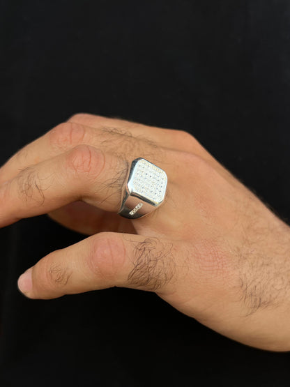 Squared Diamond Zirconia Ring for Men in Sterling Silver 925s