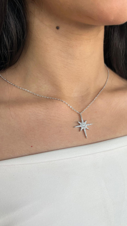 Large Sparkling NorthStar in Italian silver - S925