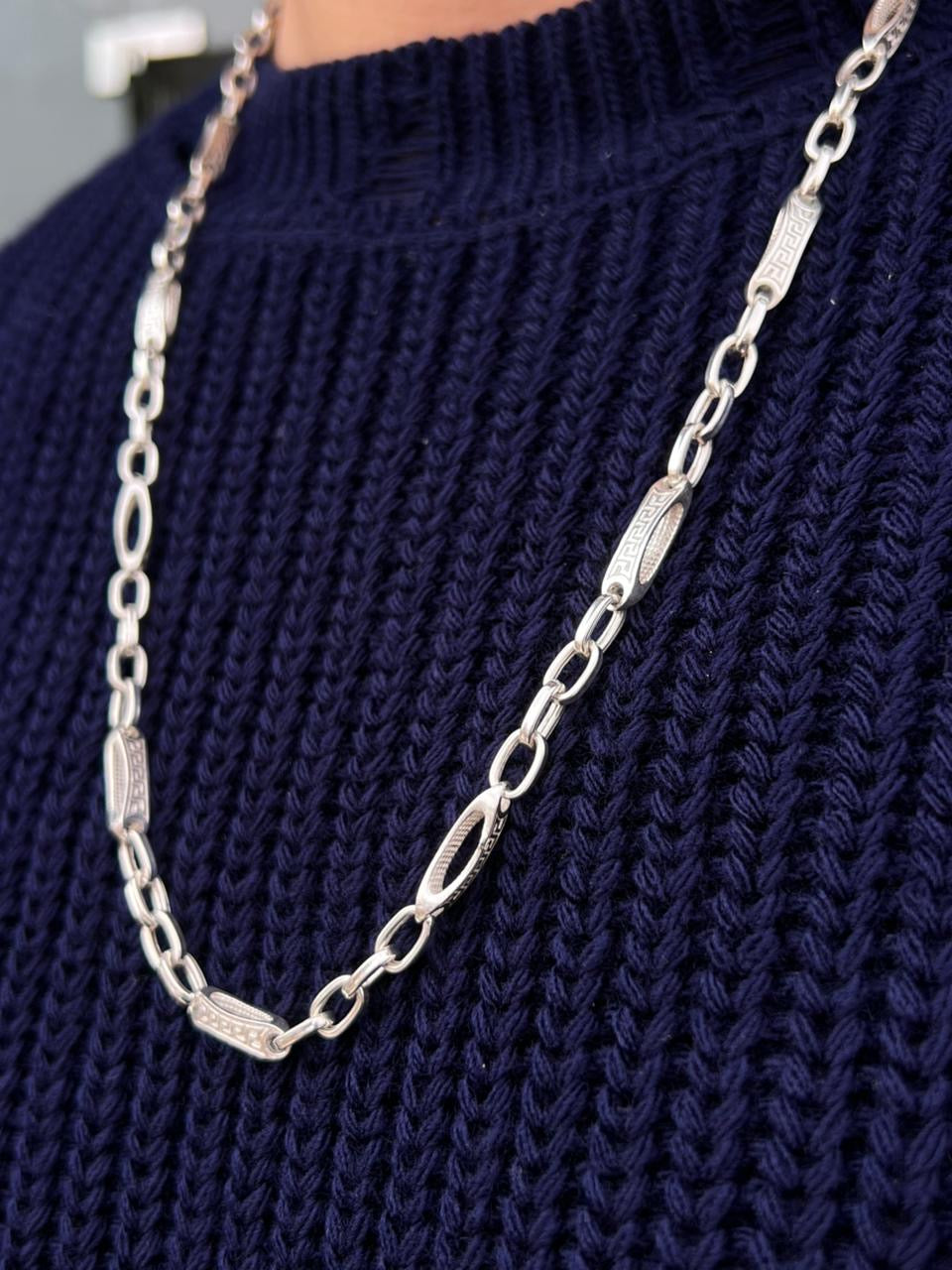 Iconic Versace Pattern Necklace For Men Sterling Silver 925s-60cm