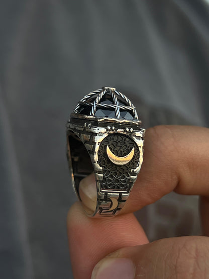 Crescent Moon Dome Ring -for Men's Sterling Silver 925s
