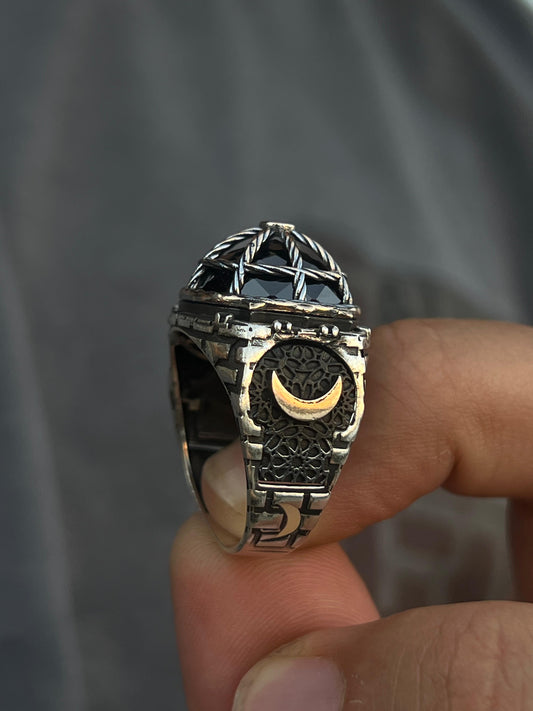 Crescent Moon Dome Ring -for Men's Sterling Silver 925s