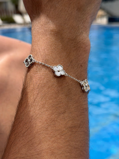 Diamond cut 5 V.Clover Bracelet in Sterling Silver S925